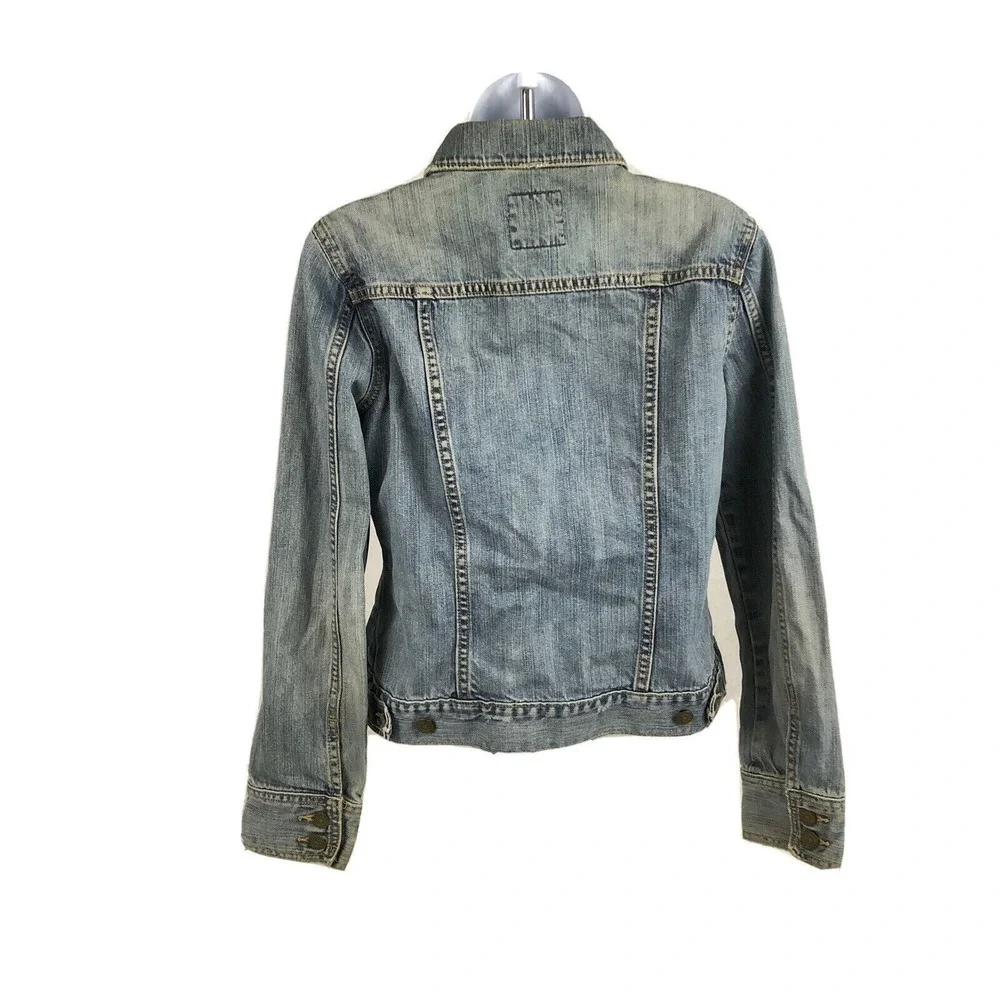 Old Navy Light Rinse Blue Distressed Denim Trucker Jean Jacket Women Size Medium